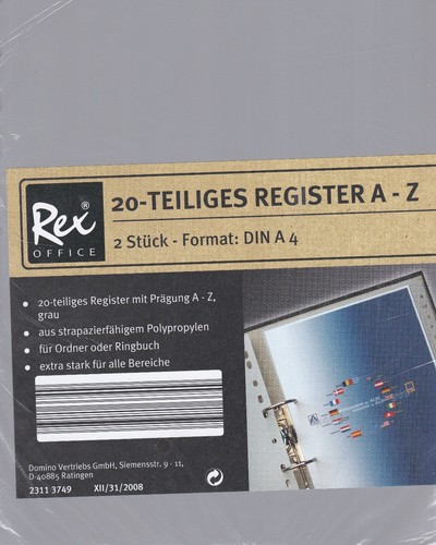 Stück teiliges register - 2, 20-teiliges